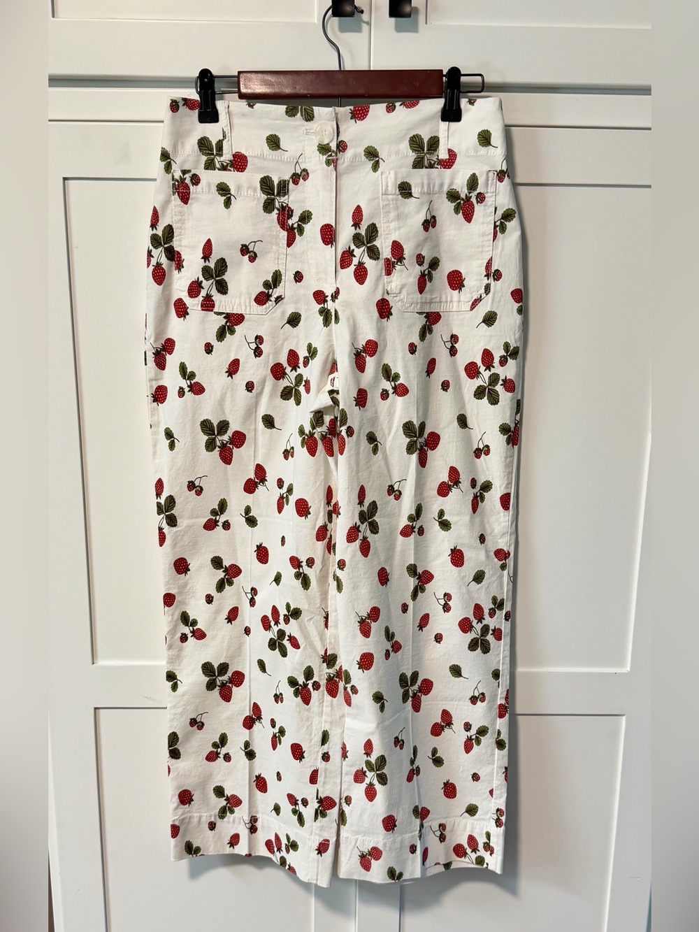 Nicole Miller Strawberry Print Cropped Wide-Leg High Ride Pants
